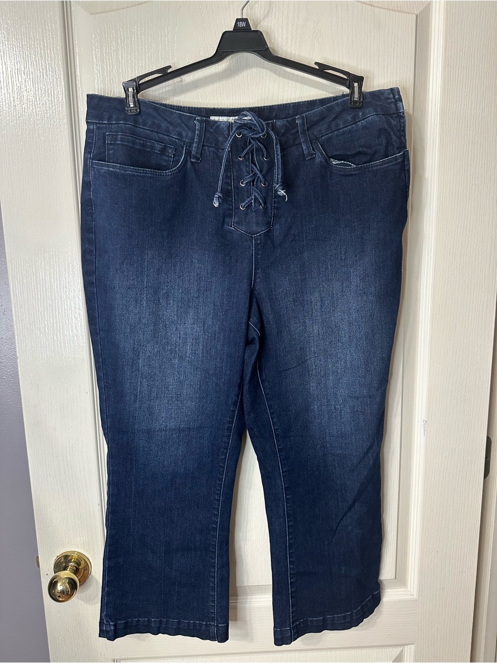 Boston Proper Lace-Up Ankle Crop Jeans in Dark Blue